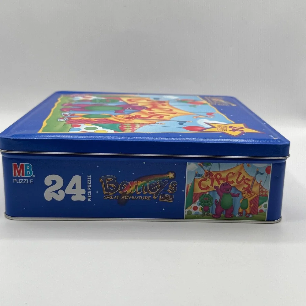 Milton Bradley Barney Circus Puzzle Kids 24pc Tin 1998 Great Adventure Movie